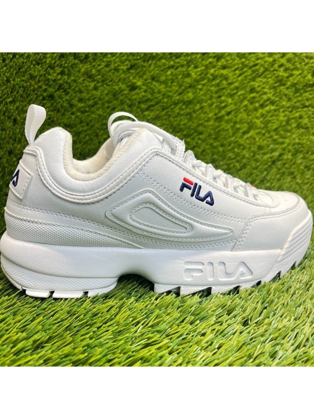 FILA Disruptor II Premium Mens Size 7 White Blue Athletic Leather Shoes Sneakers